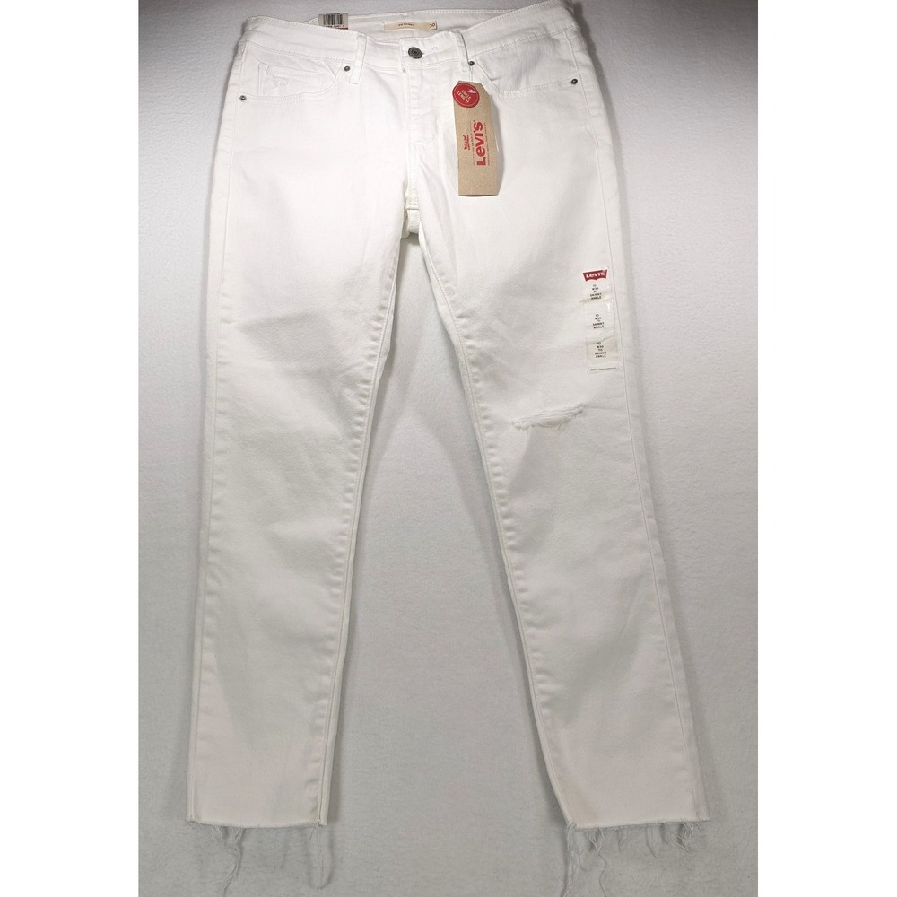 Levis 711 Skinny Ankle Jeans‎ White Distressed Raw Hem Womens 30 NWT